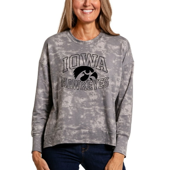 Women's  Gray Iowa Hawkeyes Brandy Tie-Dye Long Sleeve Tri-Blend Pullover Top