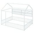 thumbnail image 5 of Full Size Metal Montessori Floor Bed with Canopy Roof and Storage Shelves, Low Height Wooden Frame with Safety Rail, No Box Spring Needed, Easy Assembly, White, 5 of 7