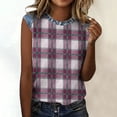 thumbnail image 3 of Uootdi Women's Sleeveless Tops Crew Neck Denim Panel Plaid Print Tops Casual Soft Waffle Knit Blouses Gift, 3 of 7