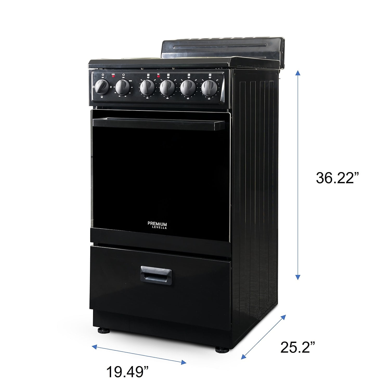Premium Levella 20 in. 2.2 cu. ft. 4-Burner Single Oven Electric Range with Storage Drawer in Black with Stainless Steel Door