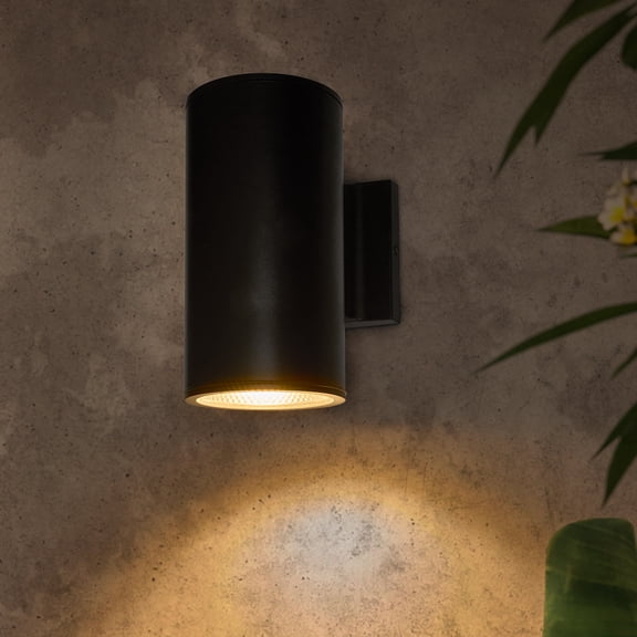 Maxxima LED Cylinder Outdoor Wall Wash, Sconce Light, 12 Watt, 840 Lumens, 3000K Warm White, Dusk to Dawn Sensor