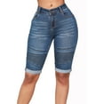 thumbnail image 6 of Women's Summer High Waist Denim Shorts Curling Hem Mid Thigh Short Jeans Casual Slim Fitted Bermuda Shorts with Pocket, 6 of 7