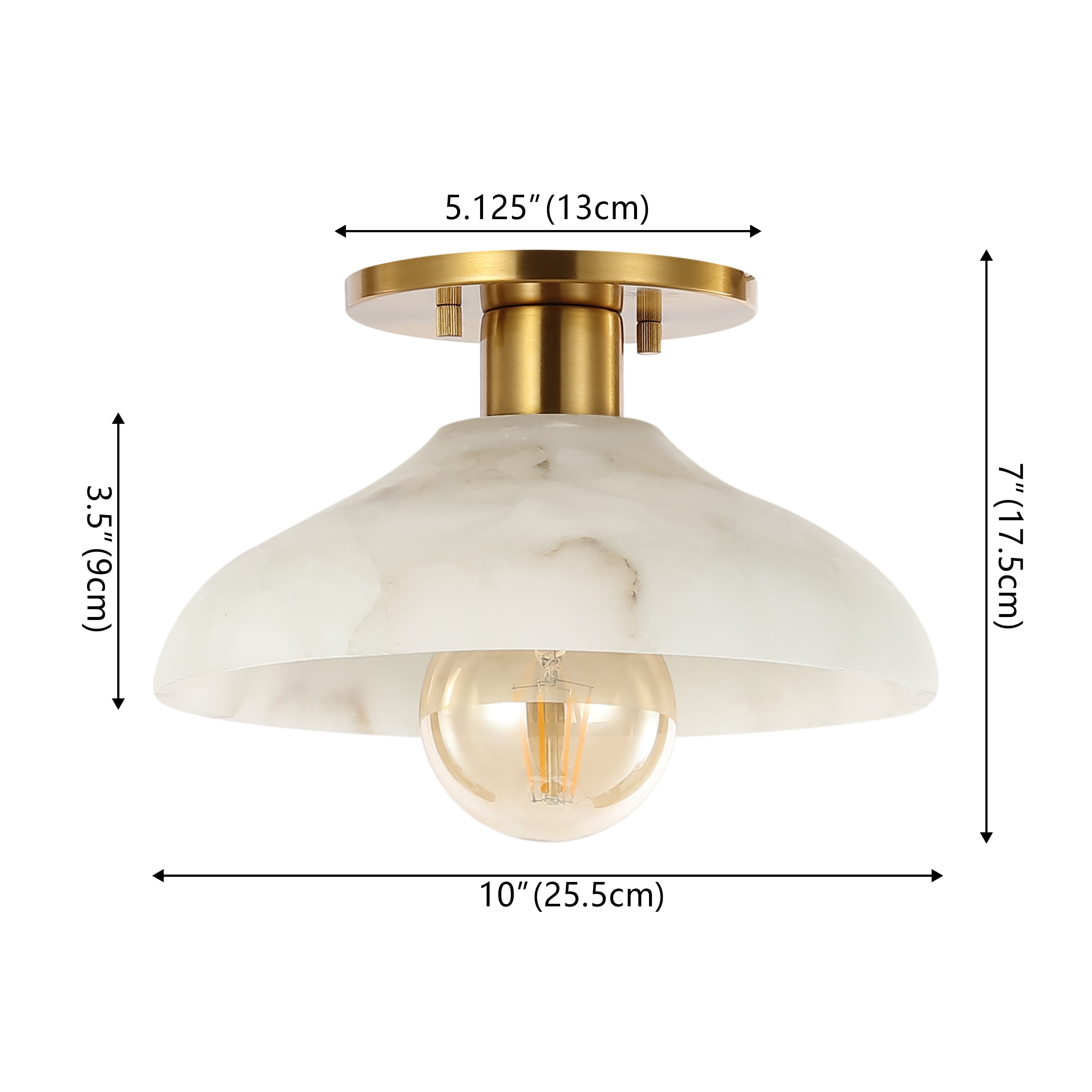 JONATHAN Y Amara 10" 1-Light Mid-Century Classic Alabaster/Iron LED Semi Flush Mount, White/Brass Gold