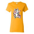 thumbnail image 1 of Wild Bobby, Awesome Dabbing Dab Rainbow Unicorn Fantasy, Streetwear, Womens Graphic Tees, Gold, Large, 1 of 3