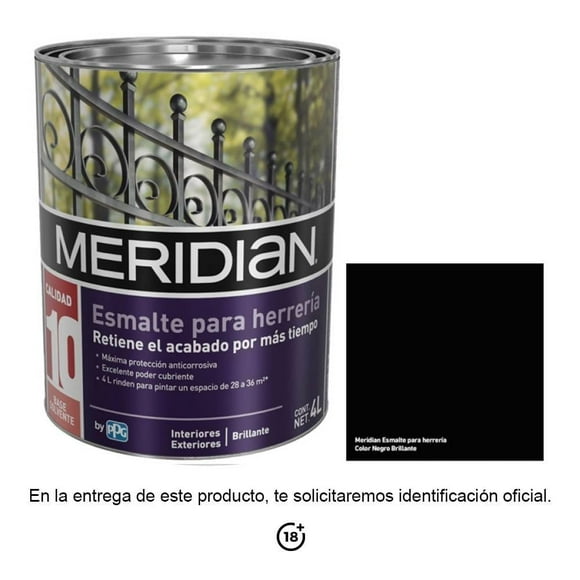 Esmalte Meridian Anticorrosivo Negro Brillante 4 Litros