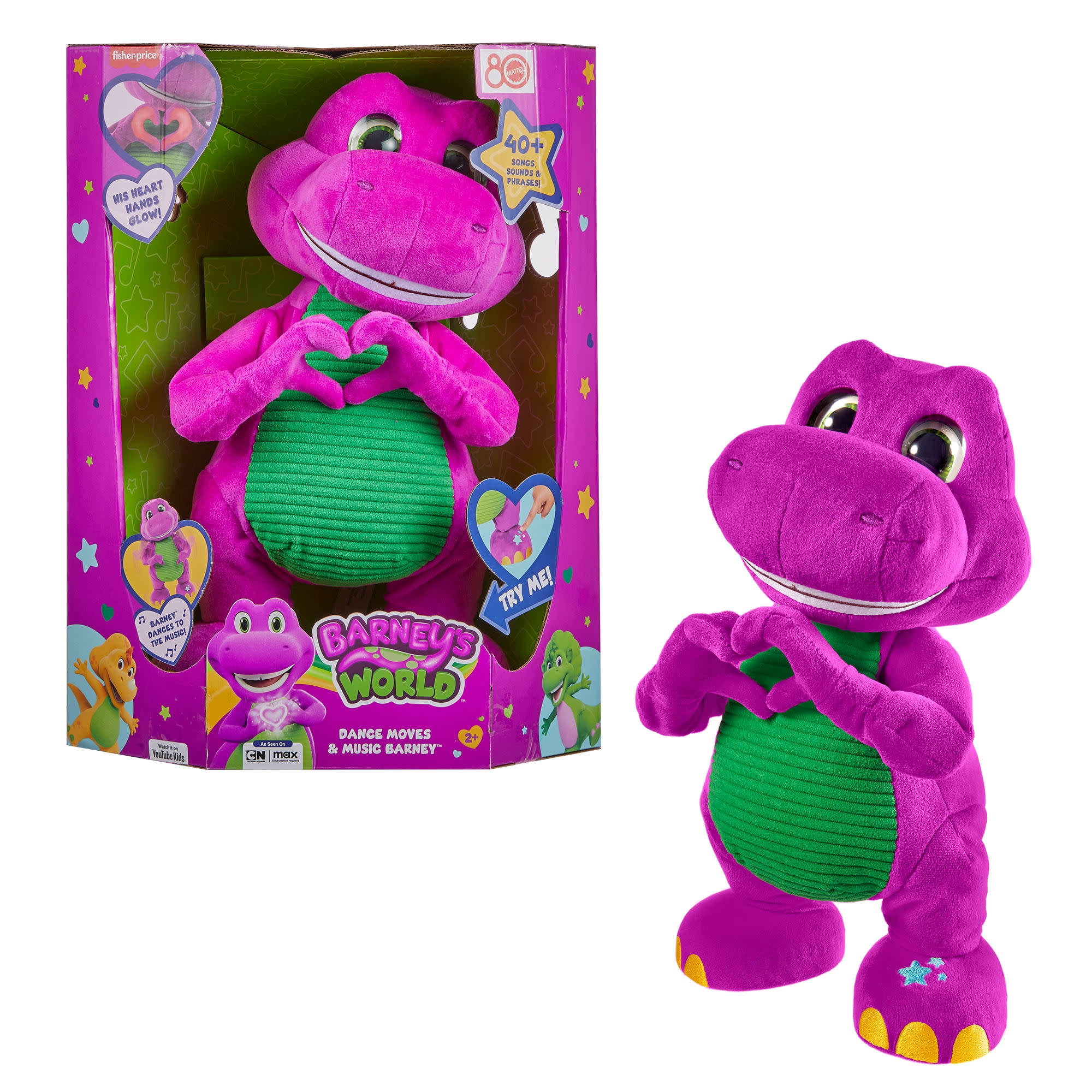 Barney, Plush Toy Heart Glow with Music Lights, 11.5