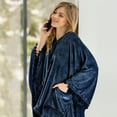 thumbnail image 6 of PAVILIA Fleece Poncho Blanket for Women |  Cozy Wearable Blanket Gift, Warm TV Shawl Sweater Cape with Pom Pom Fringe and Pockets, Gifts for Women  (Navy Blue), 6 of 7