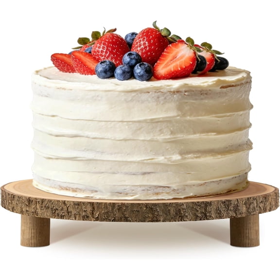 Rustic Wood Cake Stand with Legs – 11.5-12.5" Natural Wood Slice for Weddings, Parties & Desserts (Handcrafted Bark Edge)