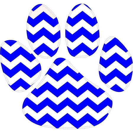 - 5in x 4.5in Blue White Chevron Paw Print Wildcat Tiger Lion Cougar Bumper Sticker Vinyl Window Decal