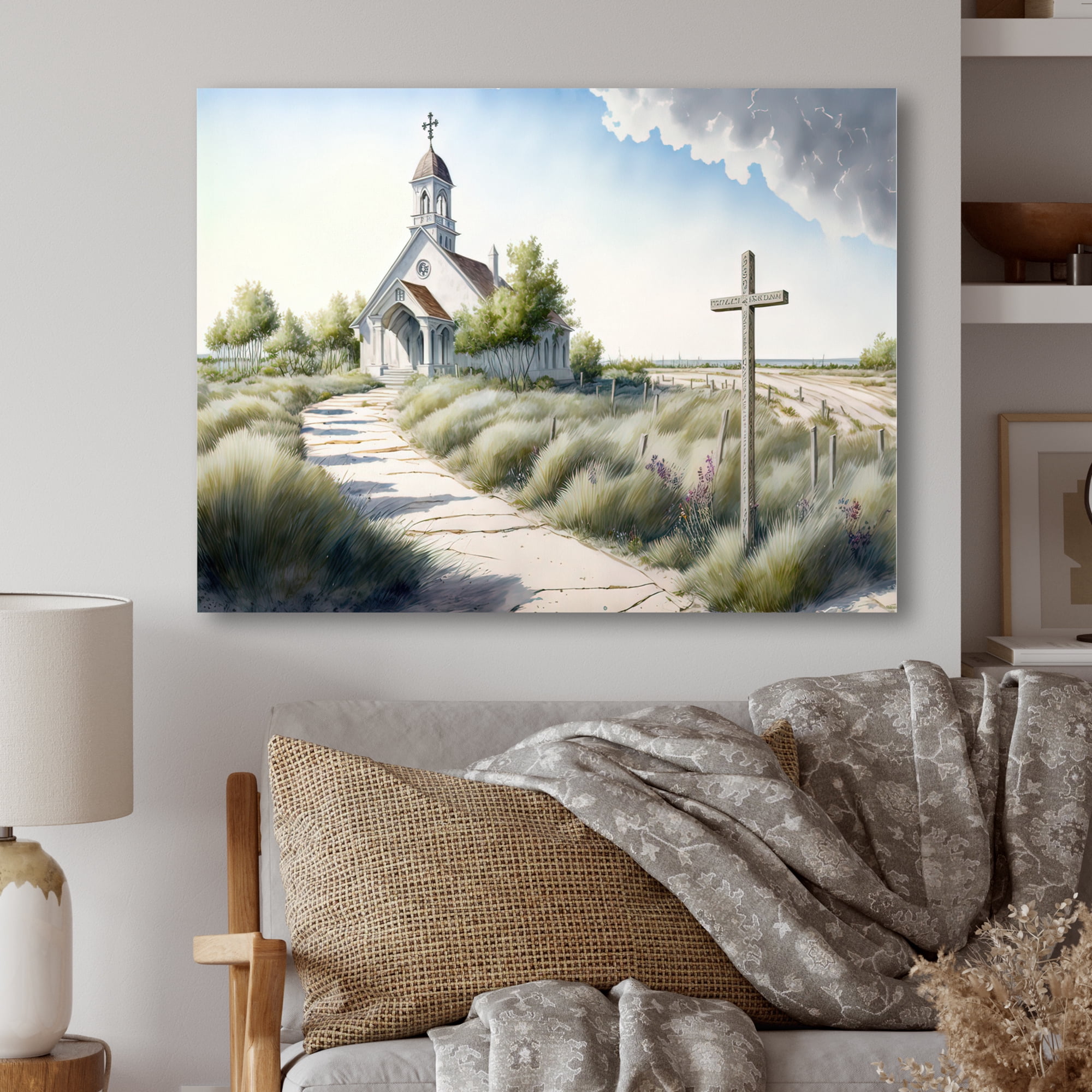 Designart Winding Path To Church VI Canvas Wall Art