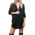 thumbnail image 1 of Yuyuzo Robe Courte en Velours pour Femmes Pull Col en V Automne Manches Longues Mini Robes de Club avec Poches, 1 of 6