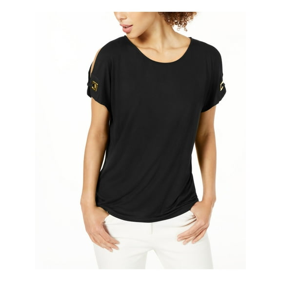 CALVIN KLEIN Womens Black Short Sleeve Jewel Neck Top  Size: M