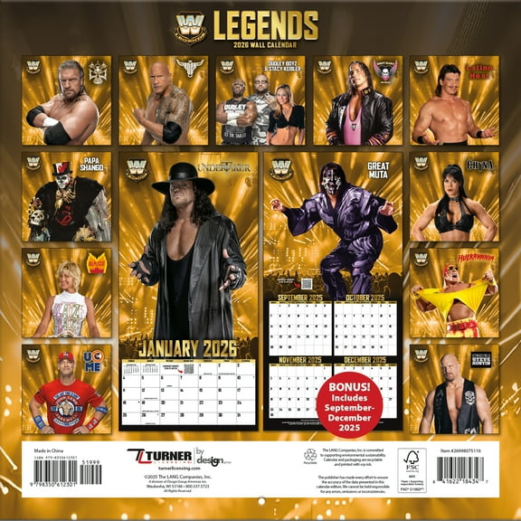 WWE Legends 16-Month 2026 Wall Calendar