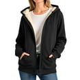 thumbnail image 3 of Fiaer Hoodies for Women Full Zip up Hooded Jacket Long Sleeve Warm Solid Color Sweatshirts Loose Fit Casual Trendy Tops with Pocket Black S, 3 of 5