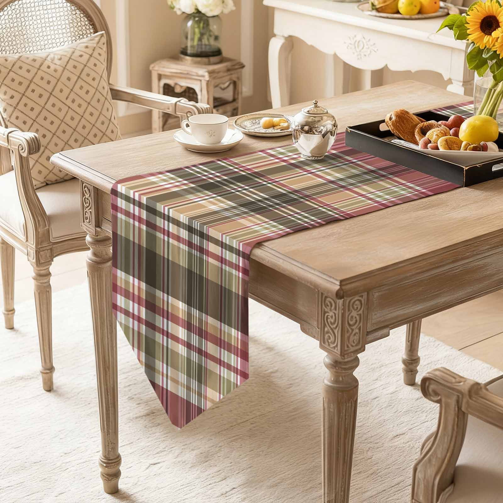 Buffalo Check Table Runner 108 Inches Long Plaid Brown Plaid Vintage Retro Country Table Runners for Dining Room Tabletop Dresser Scarf Home Party Banquet Wedding Holiday Decoration