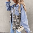 thumbnail image 4 of Brilliant Jean Jacket for Women Plus Size Denim Jackets Spring 2025 Women Casual Pockets Printed Long Sleeve Tops Jacket Plaid Coat Blue S, 4 of 9