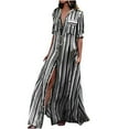 thumbnail image 2 of Awdenio Women's Dresses , Women Half Sleeve Striped Multicolor Loose Button Bohe Beach Long Robe Dress, 2 of 6