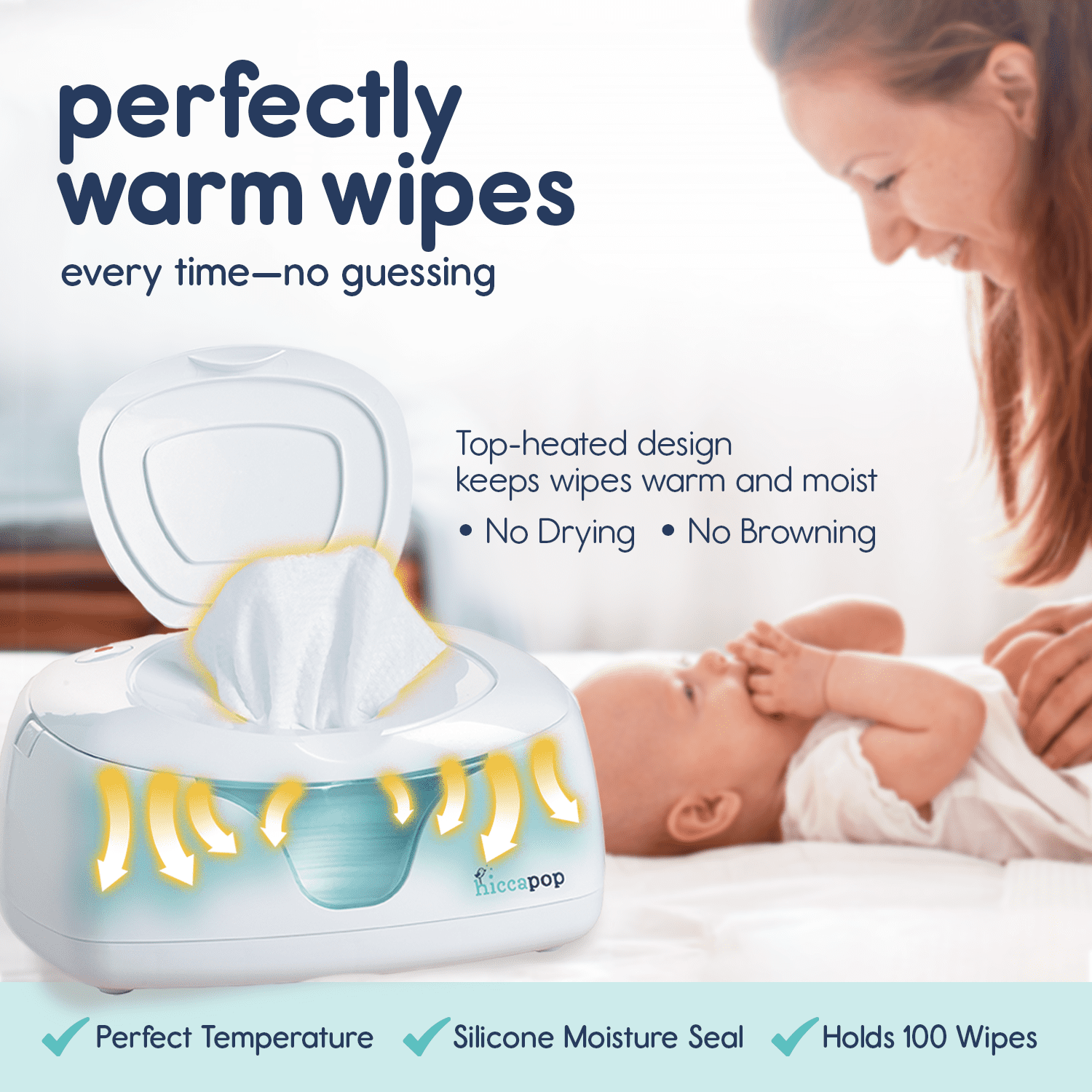 Hiccapop Baby Wipe Warmer and Wet Wipes Dispenser with Changing Light, White