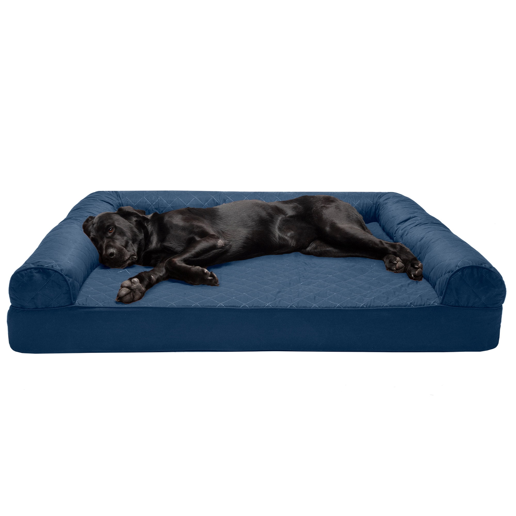 FurHaven Classic Sofa Orthopedic Dog Bed For Large Dogs, Solid Orthopedic Foam Slab for Joint Support, Removable Washable Cover, Jumbo Plus/XXL, Quilted Sofa, Ensign Blue
