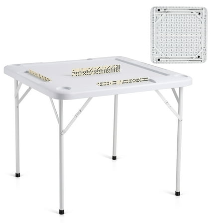 KFFKFF 35.4'' Foldable Multifunctional Square Game Table Portable Domino Game Table with 4Cup Holders/4 Chip Trays/Dominoes for Mahjong Poke Puzzles
