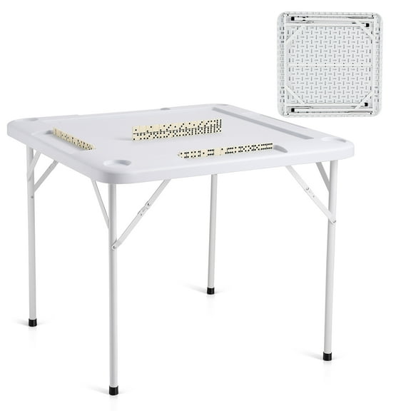 KFFKFF 35.4'' Foldable Multifunctional Square Game Table Portable Domino Game Table with 4Cup Holders/4 Chip Trays/Dominoes for Mahjong Poke Puzzles