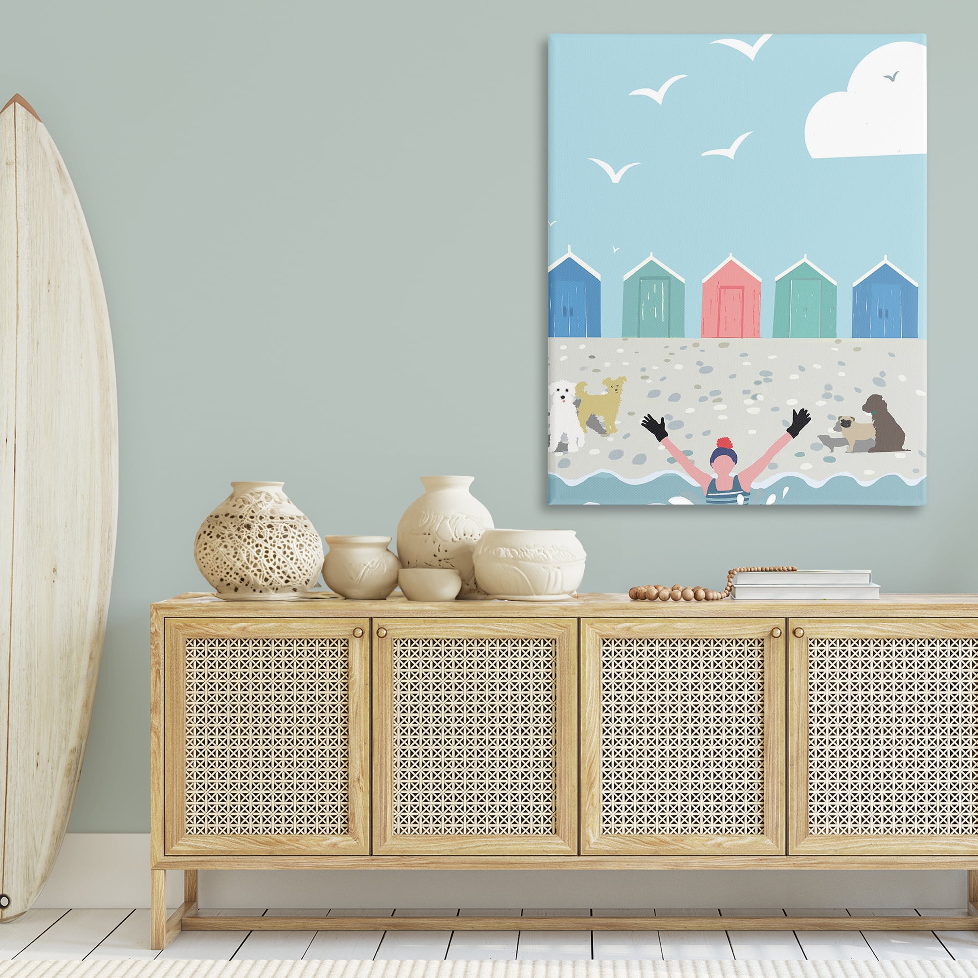 Stupell Industries Dog Friends on Beach Nautical & Beach Painting Wrapped Canvas Art Print Wall Art, 36 x 48