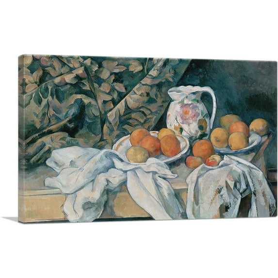 ARTCANVAS Still Life with a Curtain 1895 Canvas Art Print by Paul Cezanne - Size: 12" x 8" (0.75" Deep)
