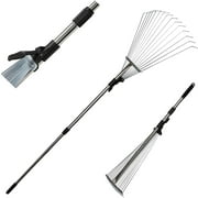 KARMAS PRODUCT Roof Rake Extension Pole Telescopic Metal Rake 32.3-62.6 in Folding Leaves Rake for Quick Clean up of Lawn and Yard Garden Leaf Rake with Adjustable 7.5-20.9 in Width Folding Head