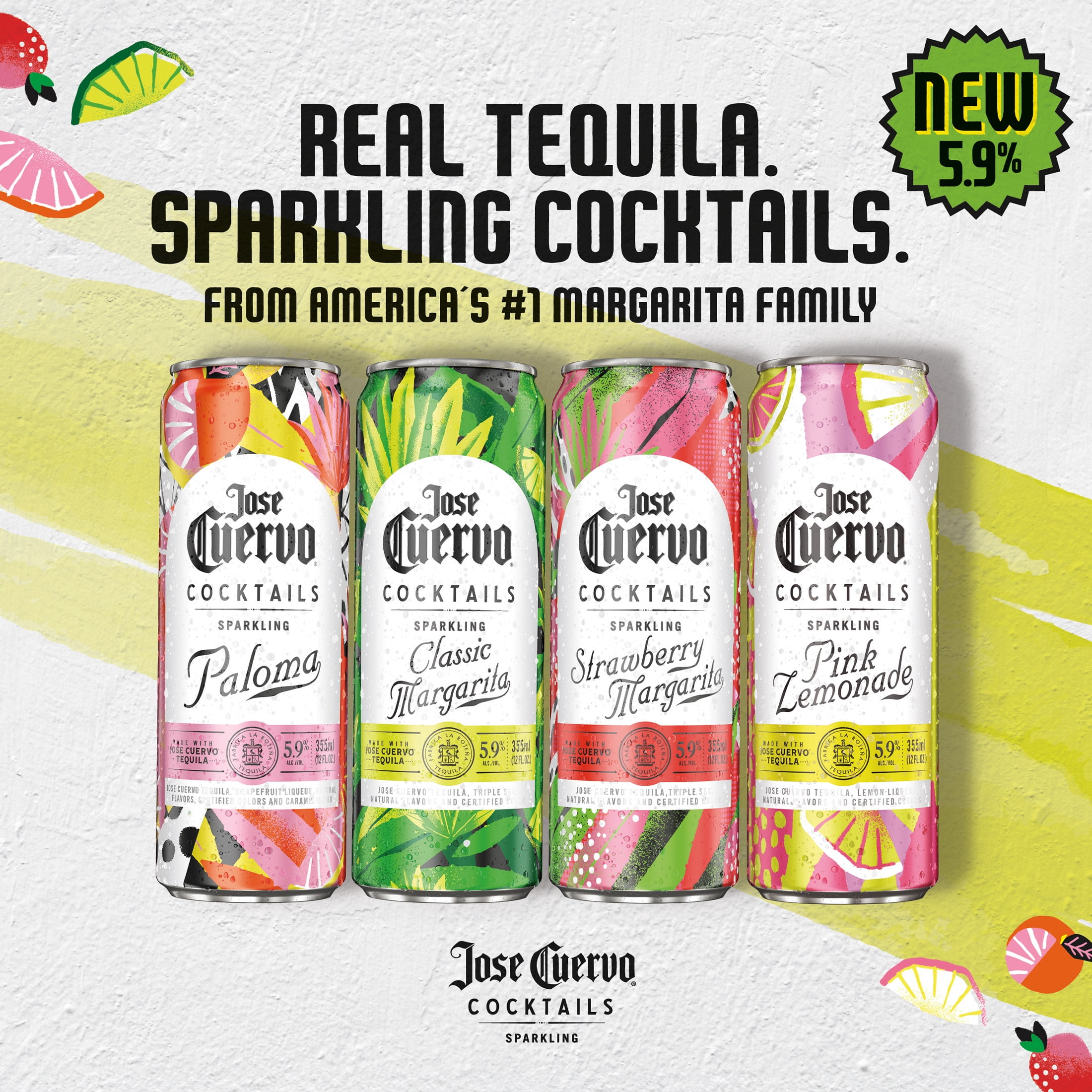 Jose Cuervo Sparkling Cocktails Variety Pack Classic, Strawberry, Paloma, and Pink Lemonade, 8 pack, 355 ml Cans, 5.9% ABV