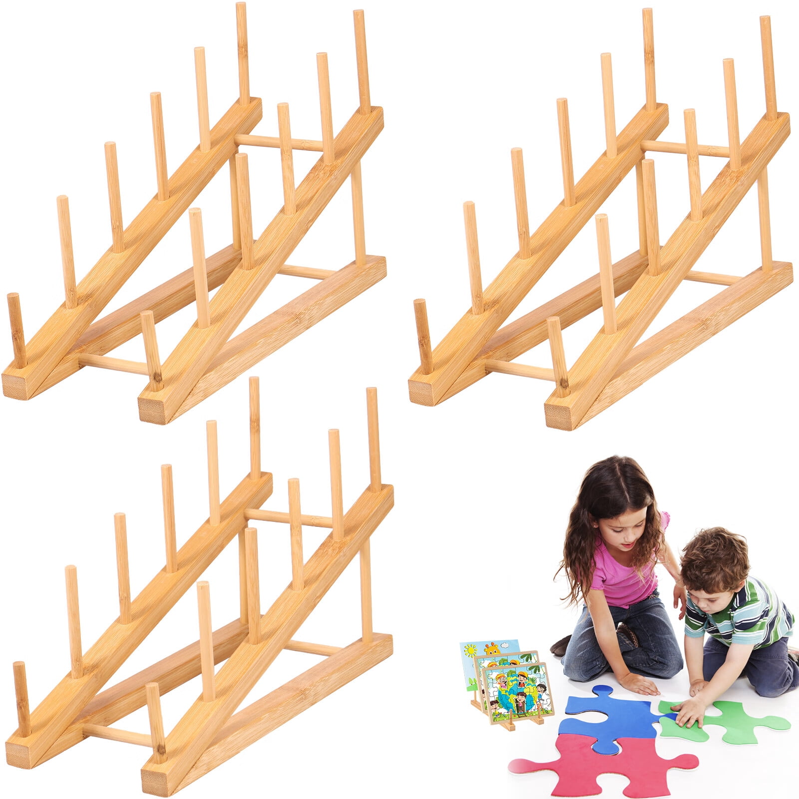 Pcapzz 3Pcs Wooden Puzzle Storage Rack Jigsaw Puzzle Holder Rack for Puzzle Easel Board Wood Puzzle Display Stand 11.8×4.5×7.4 In Puzzle Rack Organizer for Craft Collection Lover
