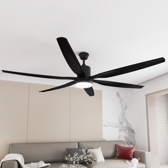 Craftian Modern 66" 6-Blade Ceiling Fan with LED Light, 6-Speed Reversible Outdoor Ceiling Fan for Patio, Quiet DC Motor, App & Remote Control (Black)