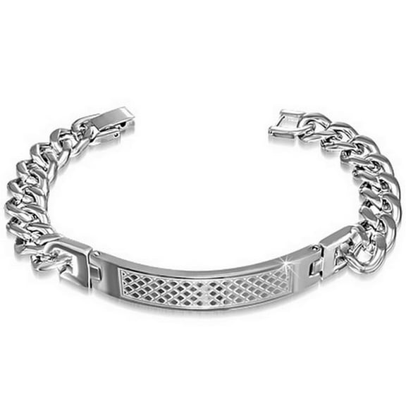 Stainless Steel Silver-Tone Classic Mens Link Chain Bracelet with Clasp