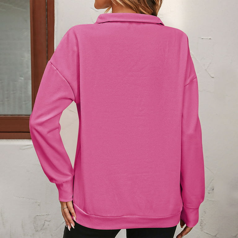 UHUYA Womens Sweatshirts Half Zip Pullover Shirts Fall Winter Clothes  Oversized Sweatshirt Casual Solid Color Long Sleeve Pullover Hooded Tops  Hot Pink XL US:10 