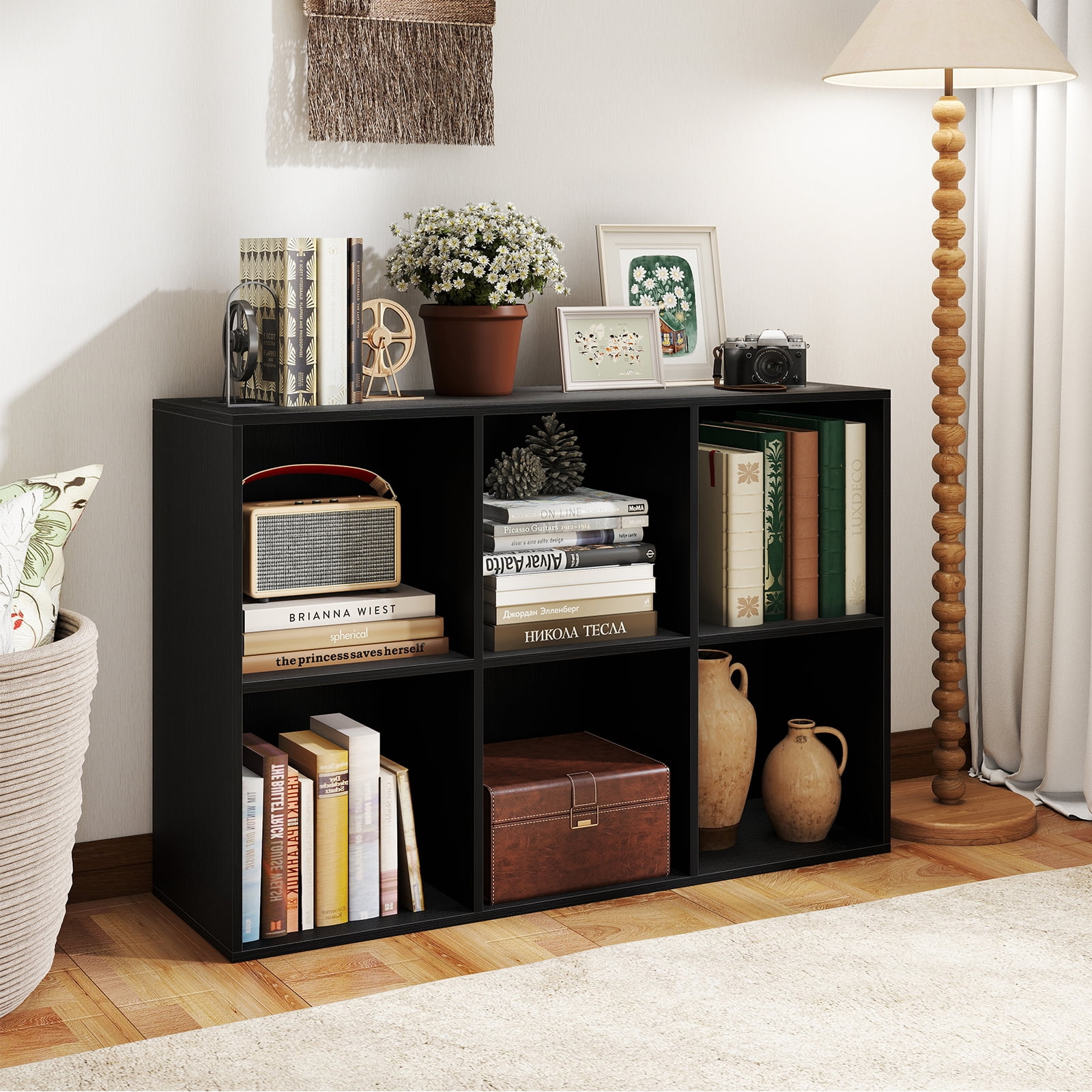 Costway 6-Cube Bookcase Modern 3-Tier Storage Organizer Horizontal Vertical Bookshelf Black