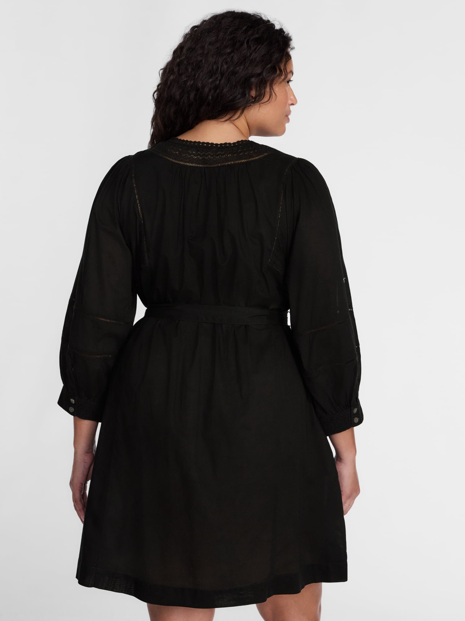 Terra & Sky Women's Plus Geo Eyelet Cotton Mini Dress with Long Sleeves, Sizes 0X-5X