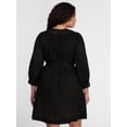 thumbnail image 3 of Terra & Sky Women's Plus Geo Eyelet Cotton Mini Dress with Long Sleeves, Sizes 0X-5X, 3 of 5