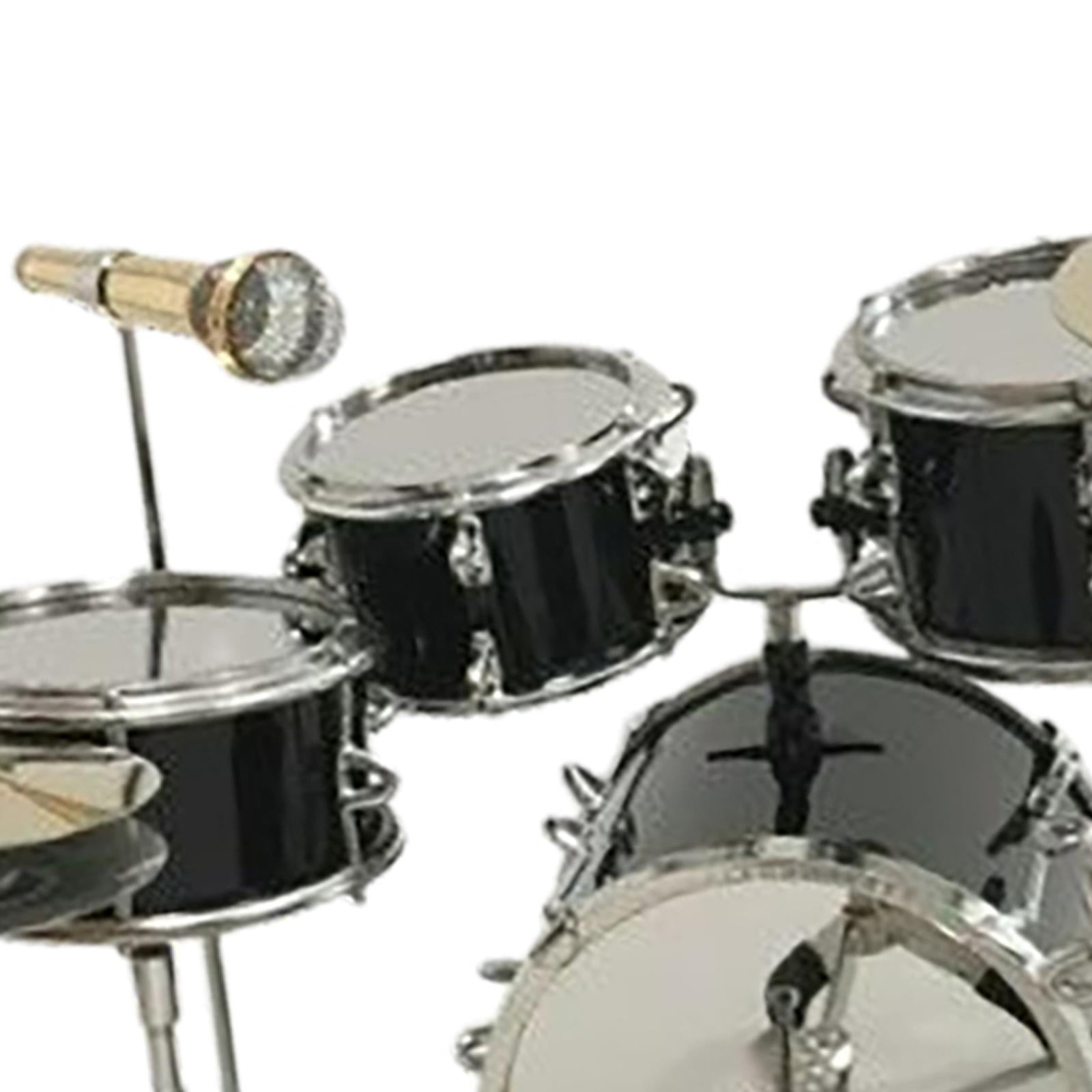 8 Pieces Mini Drum Set Photography Props Miniature Drum Instrument Model for Music Room , Black