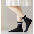 thumbnail image 4 of CHUNTIAN Mary Womens Socks, Ruffle Turn-Cuff Casual Ankle Socks Breathable Cool Knit Cotton Lettuce Crew Frilly Sock 6 Pack, 4 of 7