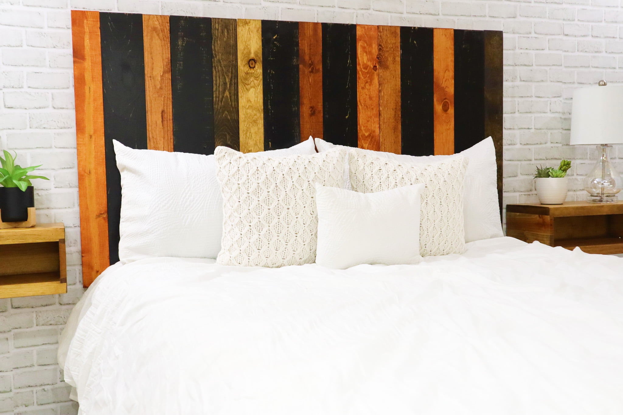 Barn Walls Cabin Mix Signature Design, Multicolored Solid Wood Headboard, Floating Panels, Wall Mount, Adjustable Height, Easy Assembly, California King Size