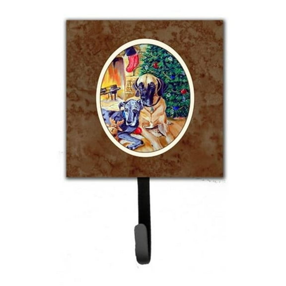 Fawn & Blue Great Dane waiting on Christmas Leash or Key Holder