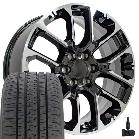 OE Wheels CV67 22 Inch Rims and Tires Fit Suburban 1500 High Country Style 6x139.7 22x9 Gloss Black Machined - Hollander 14079 - Dueler H/L Alenza 285/45-22 (Set of 4)