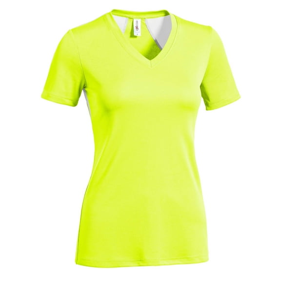 Expert Brand USA-Made Women's DriMax™ Athletic V Neck T-Shirt, Safety Yellow/White, S