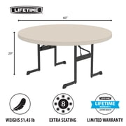 Lifetime 60 Inch Round Folding Table, Indoor/Outdoor, Almond, Professional Grade