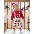 thumbnail image 3 of Cjfdfy Newborn Baby Boy Christmas Outfit Red Truck Tree Print Long Sleeve Romper And Print Overalls And Santa Hat 3Pcs Infant Cute My First Christmas Fall Winter Clothes 0-18M, 3 of 9