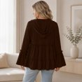 thumbnail image 5 of Floleo Women's Hooded Zip Up Tiered Ruffle Babydoll Top Long Bell Sleeve Casual Textured Knit Cardigan Jacket with Two Deep Side Pockets Outerwear Jackets, 5 of 8