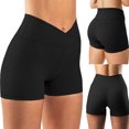 thumbnail image 3 of Joernso Women High Waist Solid Color Skinny Cross Waist Hip Lift Workout Yoga Sports Shorts, 3 of 7