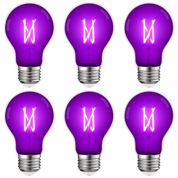 Luxrite A19 Edison LED Purple Light Bulbs 4.5W=60W E26 Base Indoor Outdoor Decoration Party Holiday Lighting 6 Pack