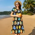 thumbnail image 4 of Naloa Cartoon Bird Owl Print Womens Summer A-Line Dress with Pockets,Short Sleeve Dresses,Flowy Beach Swing Dress for Vacation Travel, 4 of 6