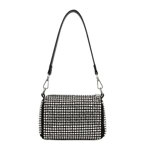 Fashion Coin Purse Chain Shoulder Bag Large Capacity Diamonds Mobile Phone Bag Female Rhinestone Handbag PU Leather Handbag Women Shoulder Bag Small Square Bag WHITE