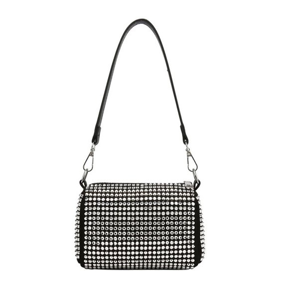 Fashion Coin Purse Chain Shoulder Bag Large Capacity Diamonds Mobile Phone Bag Female Rhinestone Handbag PU Leather Handbag Women Shoulder Bag Small Square Bag WHITE